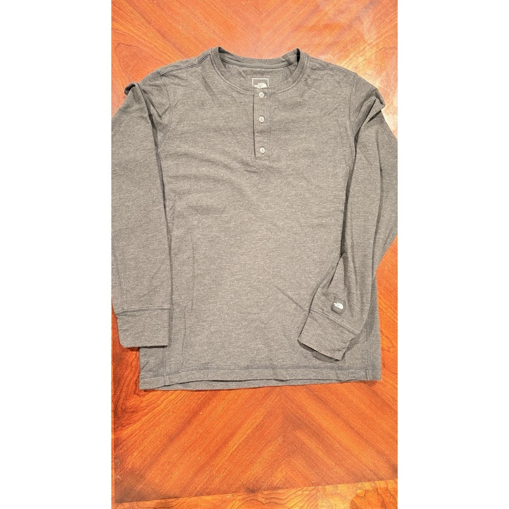 The North Face Mens Henley Shirt Medium Gray Long Sleeve Casual Cotton Blend Top